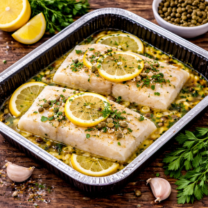 Halibut pieczony w maśle cytrynowym z kaparami – 500 g, gotowy do piekarnika